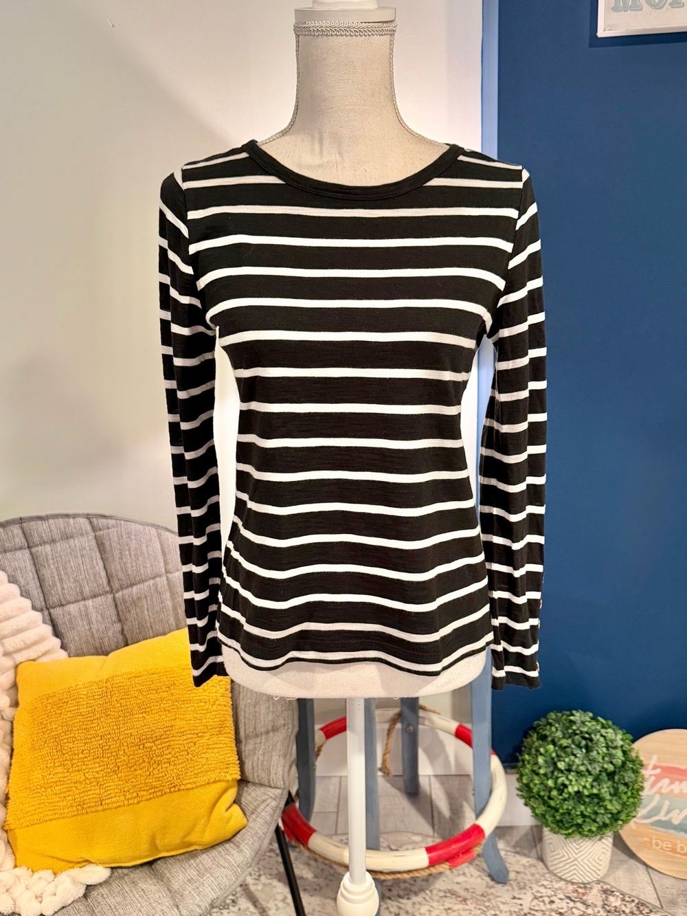 WHBM Striped Gold Button Cuff Top Small